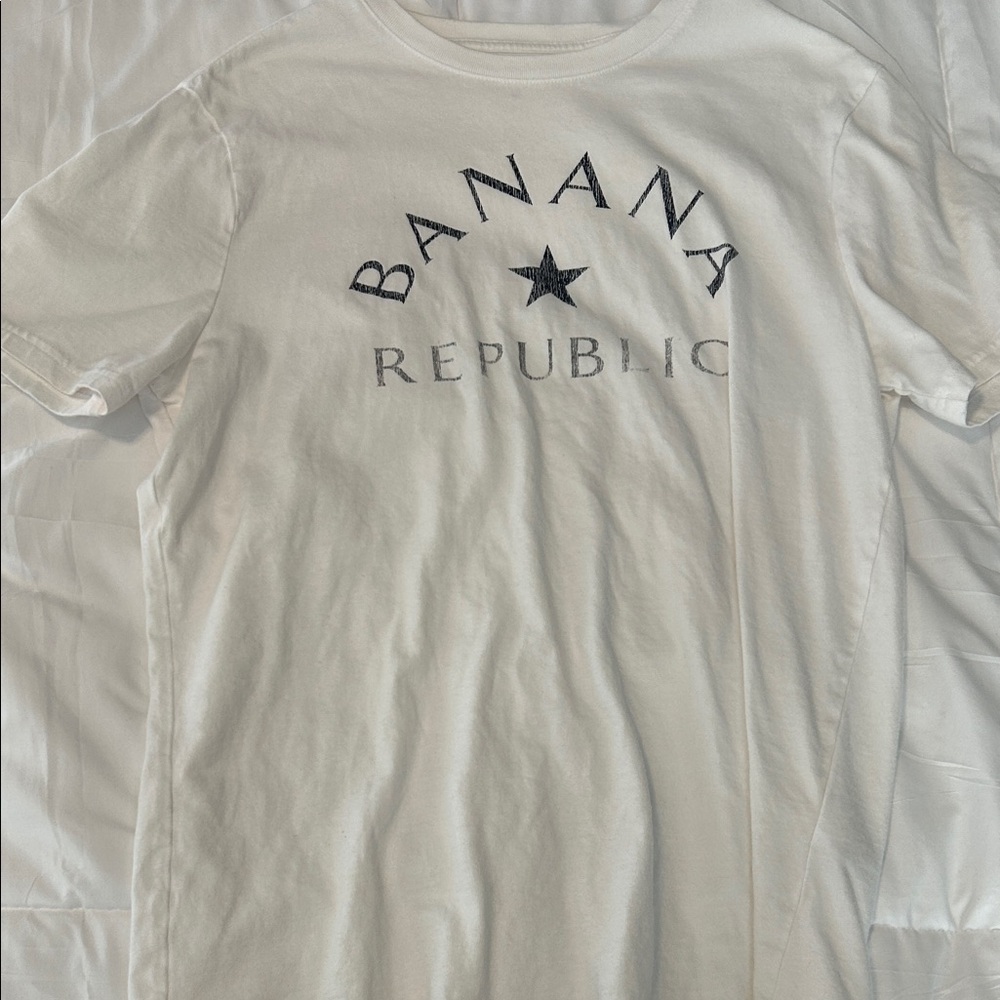 Banana Republic White Tee with Black & Navy Blue Text